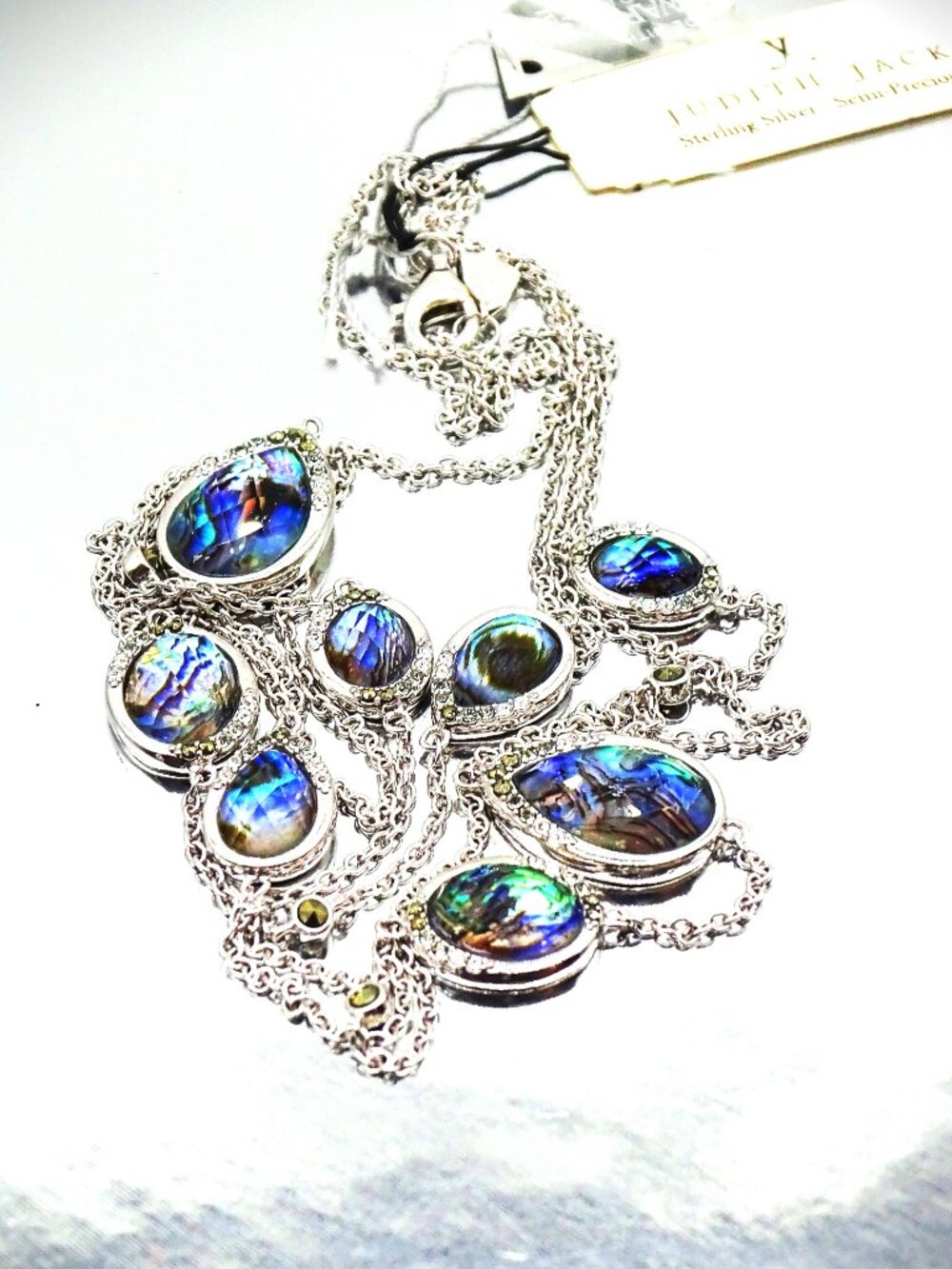 JUDITH JACK Sterling Silver Abalone Shell Doublets & Swarovski Long Necklace
